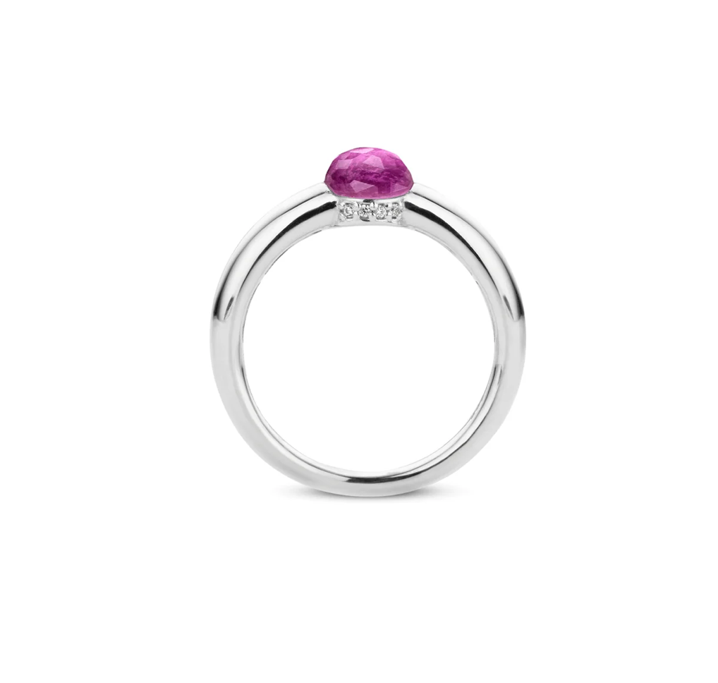 Anello in argento con cristallo rosa e pavè Ti Sento - Milano
