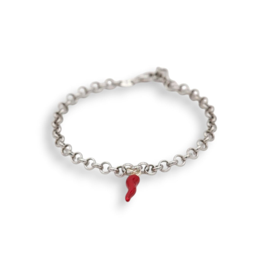 Bracciale argento con corno rosso