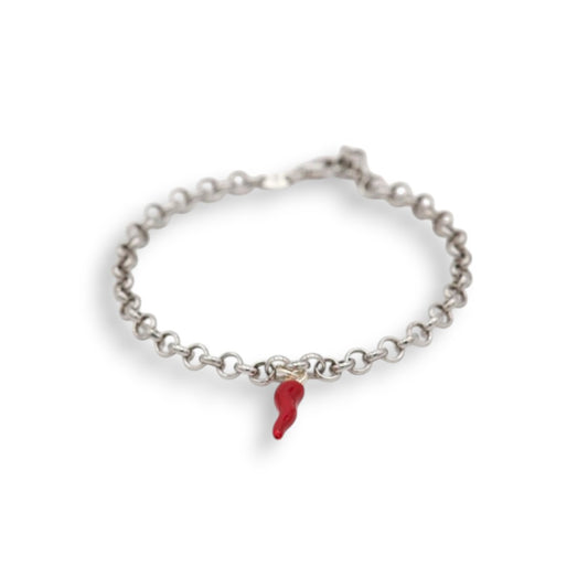 Bracciale argento con corno rosso