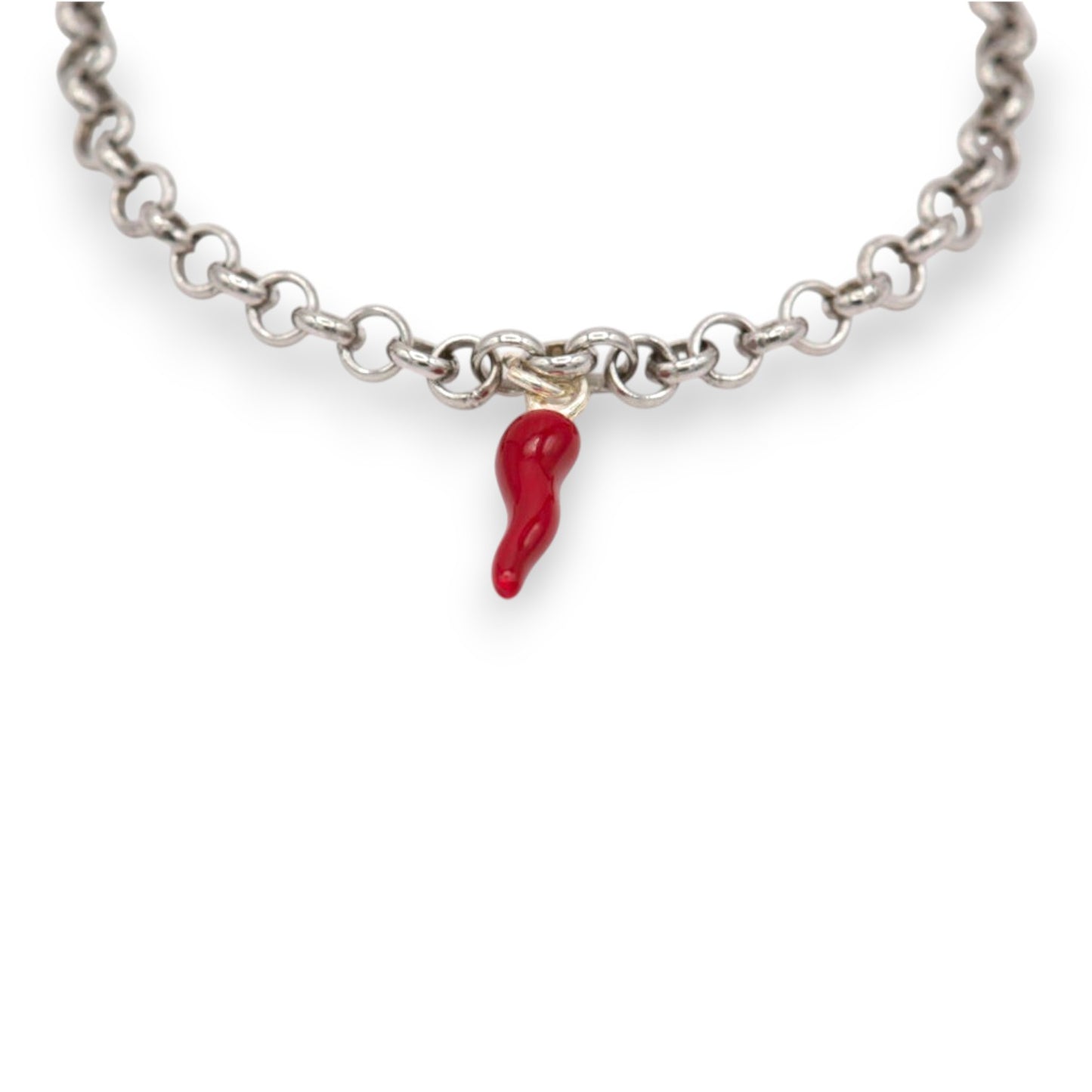 Bracciale argento con corno rosso