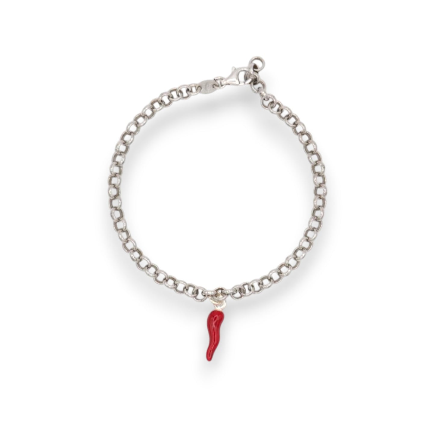 Bracciale argento con corno rosso