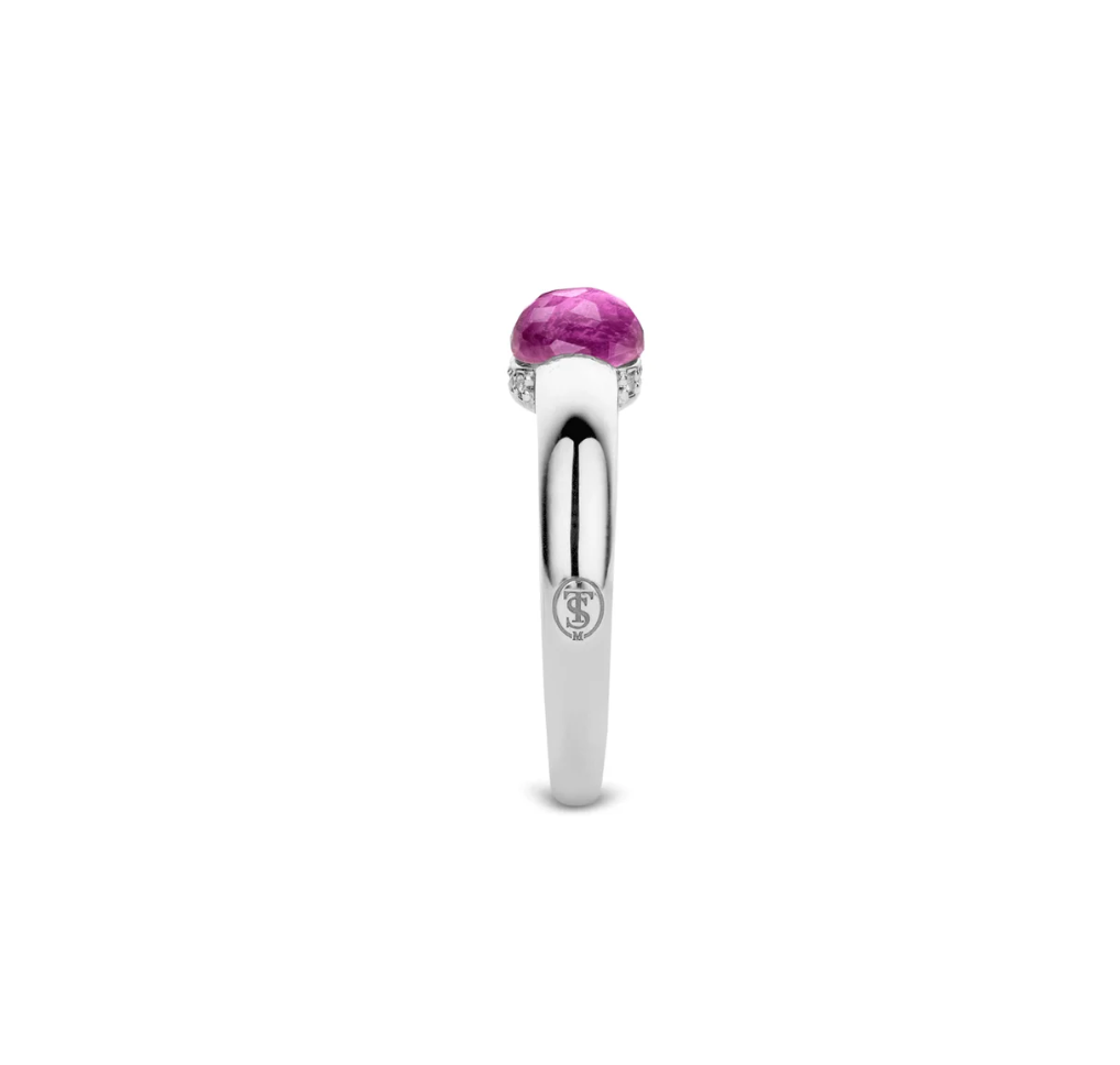 Anello in argento con cristallo rosa e pavè Ti Sento - Milano