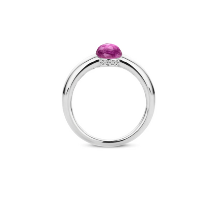 Silver ring with pink crystal and pavé Ti Senti - Milan