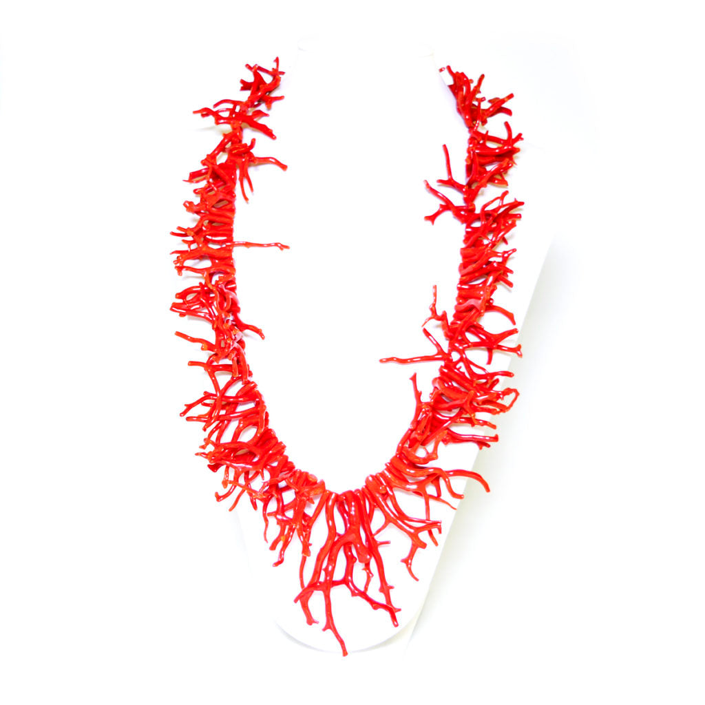 Handcrafted coral fringe necklace